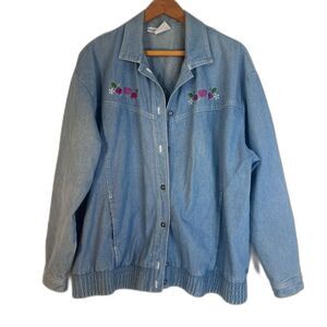 Koret VTG Denim Jacket Granny Cottage Core Embroidered Size Medium Retro Chic